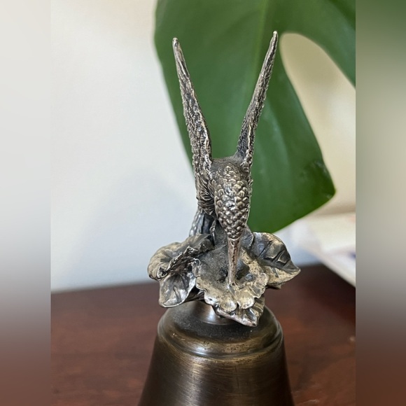 Vintage Pewter Hummingbird On Brass Bell Collectible About 5" Tall - Picture 5 of 6